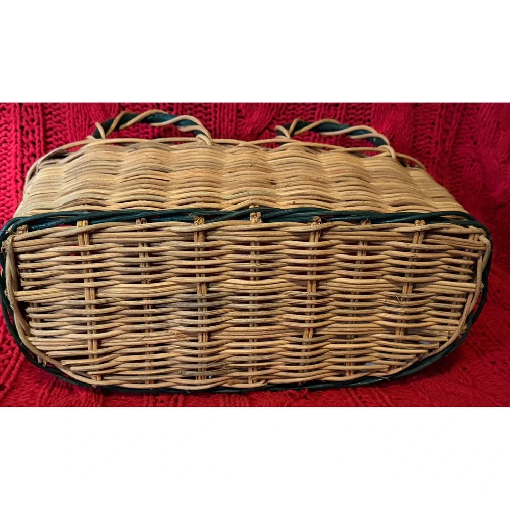 Vintage Wicker Wall Hanging Basket 3D Ceramic Cat and Floral Tiles Cottagecore